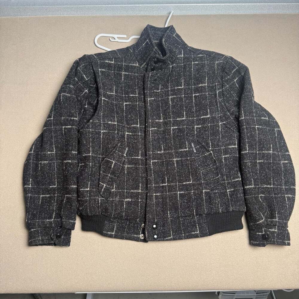 Fan Club Vintage Black and White Plaid Wool Blend Sherpa Lined Bomber Jacket
